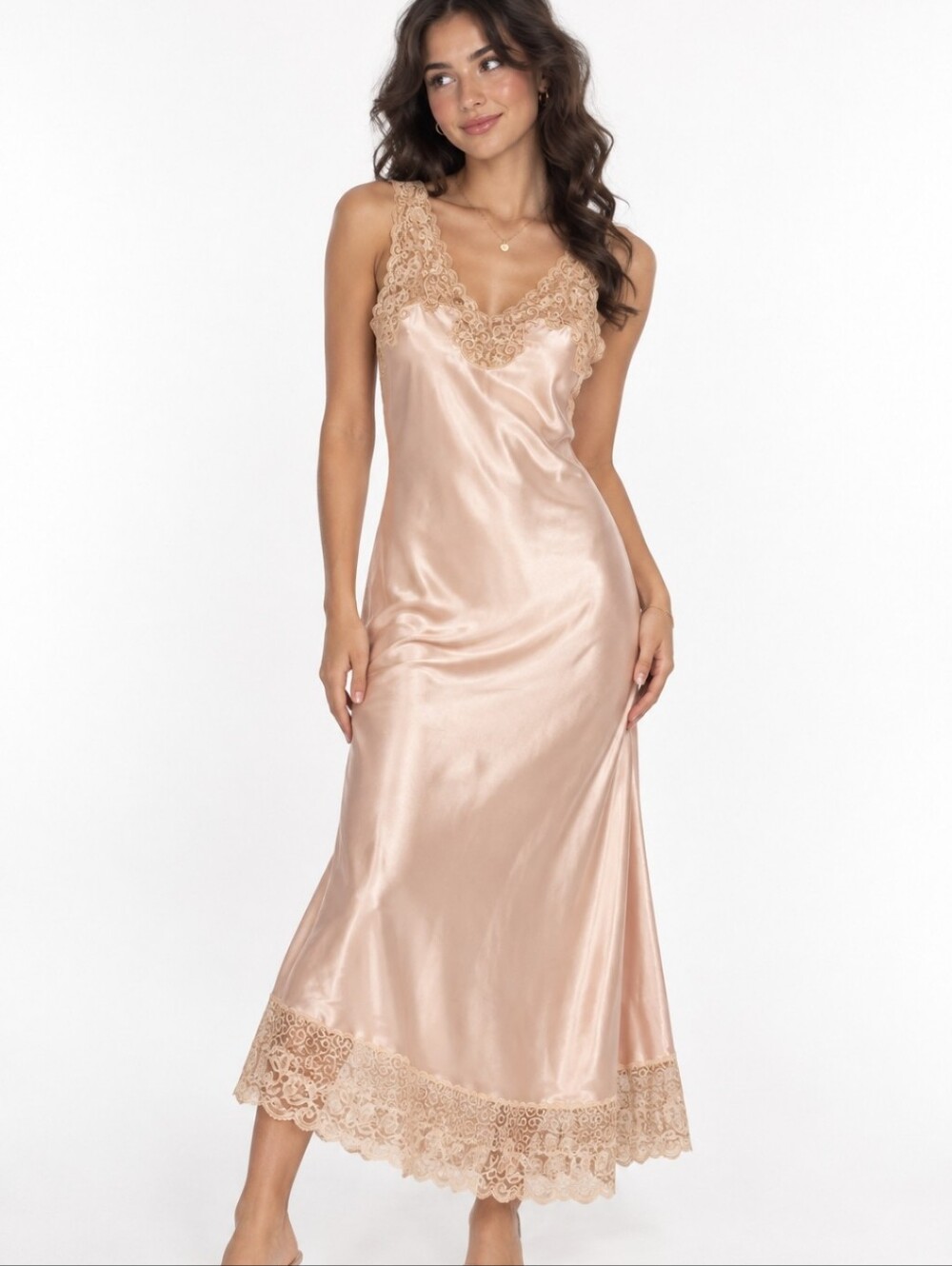 Vintage 90s Jones New York Slip Dress M Blush Pink Satin Lace Y2K Fairy Whimsy